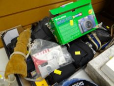 A box of various vintage cameras, telescope & other photographic equipment