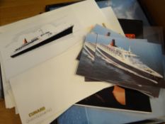 Parcel of ephemera relating to Cunard Liners, the QE2 etc together with a print of an airplane & a
