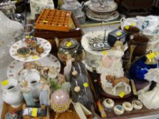 Two trays of various ornaments, figurines & a selection of collectors thimbles
