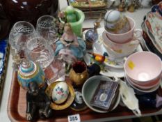 A tray of china, glass & novelties