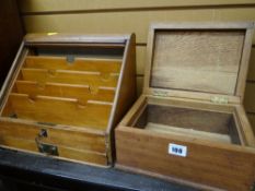 A vintage stationary rack with tambor cover & a small wooden box