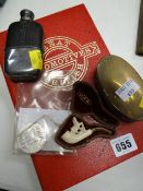 Brass tobacco tin, small hip flask, miniature Meerschaum pipe, parcel of Diana Princess of Wales