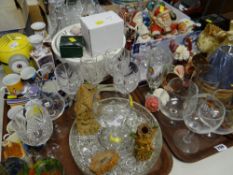 Two trays of various glasses, china & ornaments - some relating to Christmas etc