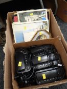 Parcel of framed prints & two-piece telephones