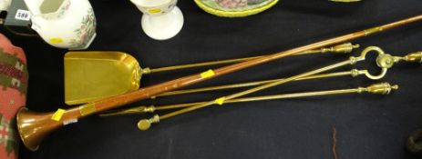 A brass companion set & copper post horn