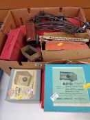 An early collection of Hornby 0 gauge model railway with track together with electric controllers