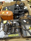 A collection of various cased & uncased binoculars
