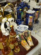 A vintage Continental ceramic blue & gilt decorated garniture set, pair of small Staffordshire
