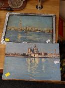 Two oils on canvas on board of views across the lagoon to St Marks in Venice, unsigned