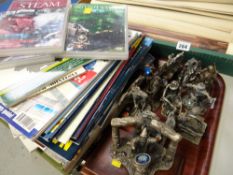 A parcel of model rail & steam railway magazines & DVDs together with a small collection of pewter