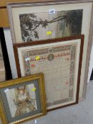 Framed Andrew's calendar & other prints