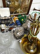 A parcel of various boxed & loose cutlery, EPNS & a brass companion set