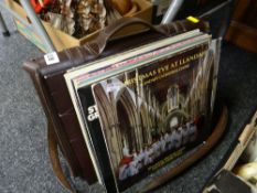 Brown leather shoulder / document bag & a parcel of LP records - mainly classical