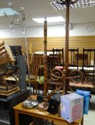 A vintage bentwood coat stand, a pine standard lamp & another together with sundry small furniture