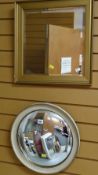 A vintage circular convex gilt & wooden framed wall mirror together with a small gilt framed