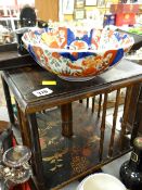 A miniature japanned lacquer-style rotating book stand, small tray etc