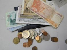 Leather wallet & collection of foreign bank notes & coins