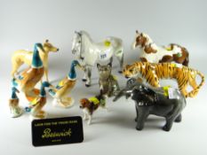 A group of Beswick animals including tiger, elephant, greyhound etc