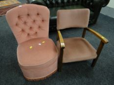 A vintage button upholstery bedroom chair & another