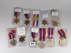 A collection of various WWII medals including 1939-45 Star etc (later engraved)