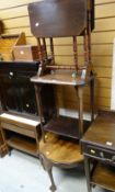 A small Sutherland-type antique tea table, two occasional tables & a tea trolley