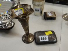 Hallmarked silver cigarette case & hallmarked silver bud vase