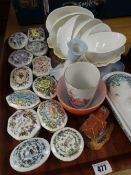 Collection of miniature ceramic musical boxes together with a parcel of Coalport cabbage leaf china