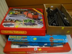 A Hornby electric train set turn table together with a selection of track etc