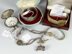 A gents rotary yellow metal mesh wristwatch, two ladies wristwatches together with a hallmarked