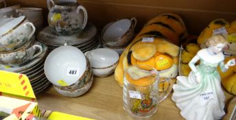 An Oriental eggshell part-teaset together with two models of Garfield & a Royal Doulton figurine '