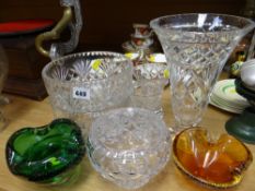 A parcel of glassware including coloured glass, modern vases, cut crystal bowls etc