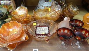 Tray of carnival glass