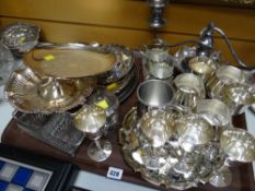 Tray of various EPNS including trays, candelabra, tazza etc