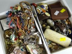 Two boxes of various costume jewellery & wristwatches