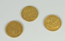Three half sovereigns - two Edward VII & a Queen Victoria