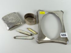 Parcel of hallmarked silver items including photograph frame, cigarette box, bangle, fruit knives