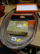 Two EPNS gallery trays together with an onyx cigarette tin & a Versace purse