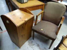 A pine log box & a vintage chair