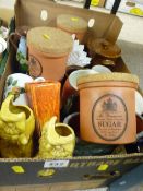 Mixed box of ornamental china including Satsuma, Art Deco, terracotta storage jars etc