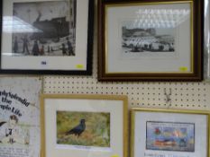 L S LOWRY framed print - level crossing along with two photographic prints and a set of four