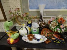 Gibsons Art Deco flower holder, three floral and a mixed selection of other ornaments