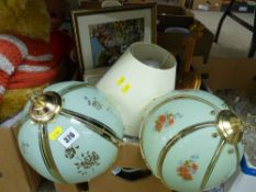 Three decorative table lamps, selection of framed prints and other household goods