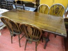 Priory style oak refectory table and four Windsor wheelback chairs