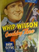 Folded vintage film poster, circa 1951 starring Whip Wilson in 'Crashing Through'