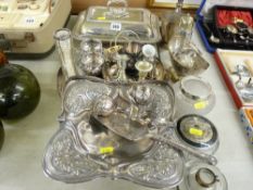 Collection of EP ware including a swing handled bread basket, small calling card tray etc