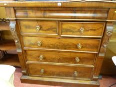 Victorian mahogany chest of two short over three long drawers with secret drawer and tiger's eye