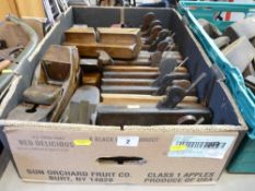Box of vintage moulding planes