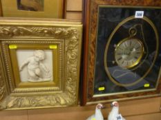 Modern framed wall clock set as a pocket watch using old parts and a modern gilt framed