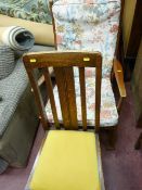 Wooden framed rocking chair and a polished wood hall chair