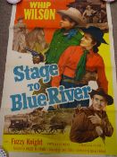Rolled vintage film poster for 'Stage to Blue River' starring Whip Wilson, suggested era 1949